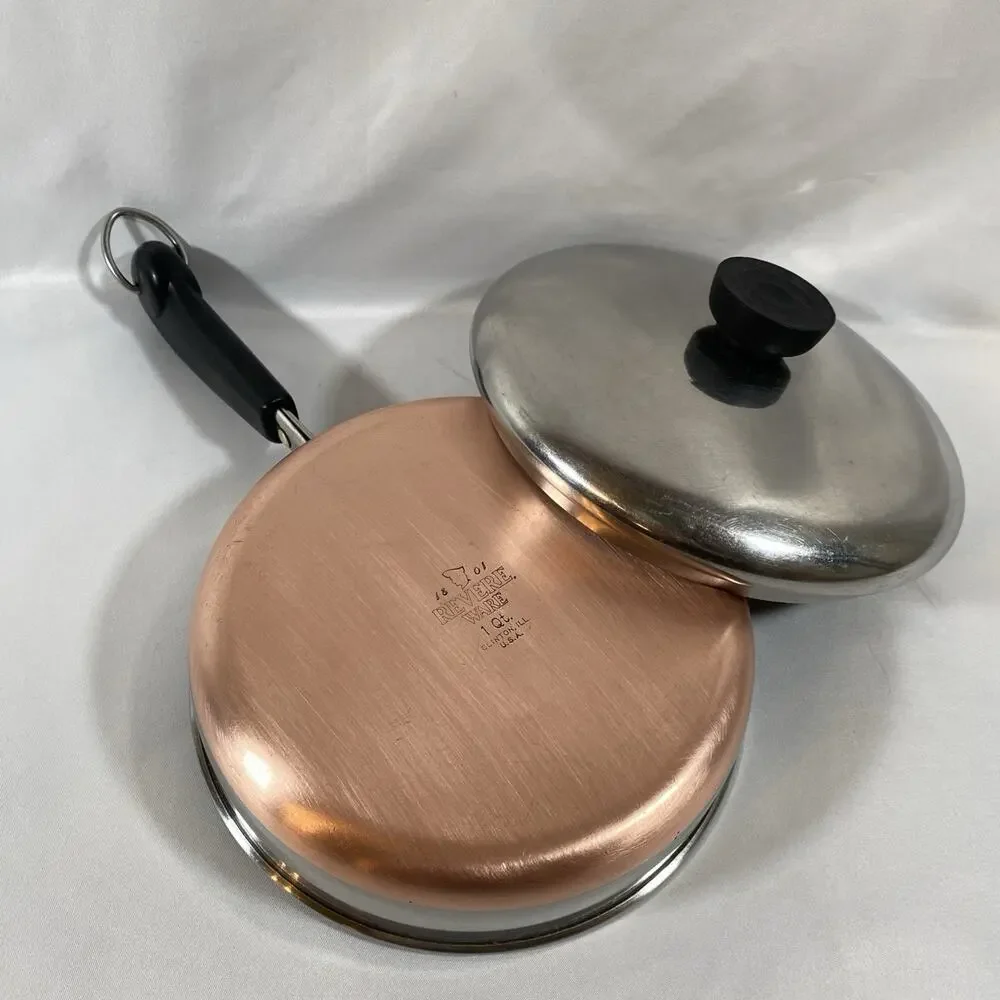 Revere Ware 1 Qt Skillet Frying Pan Saucepan Copper Bottom Stainless Clinton USA